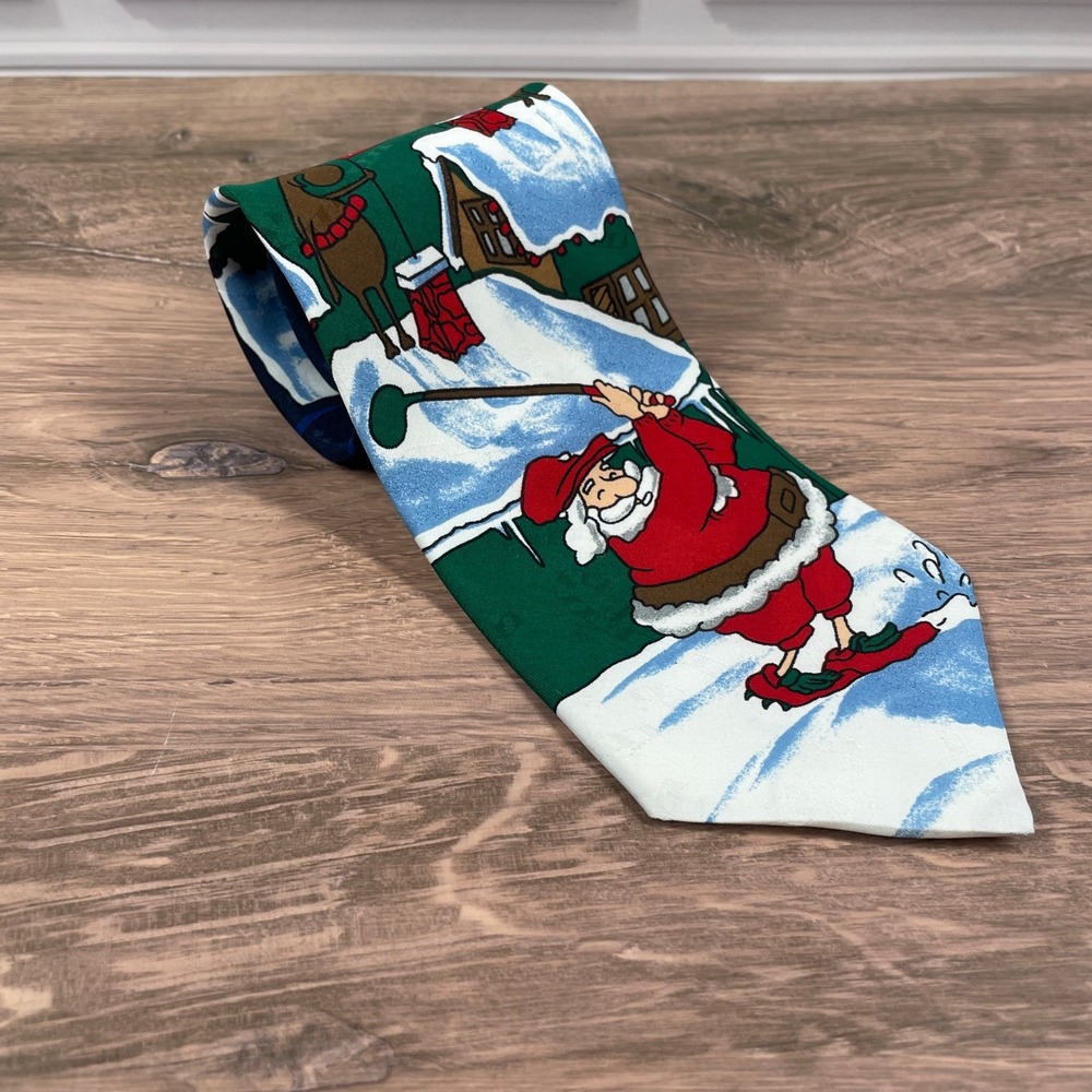 Yule Tie Greetings‎ Hallmark Funny Christmas Santa Golfing Novelty Necktie Men